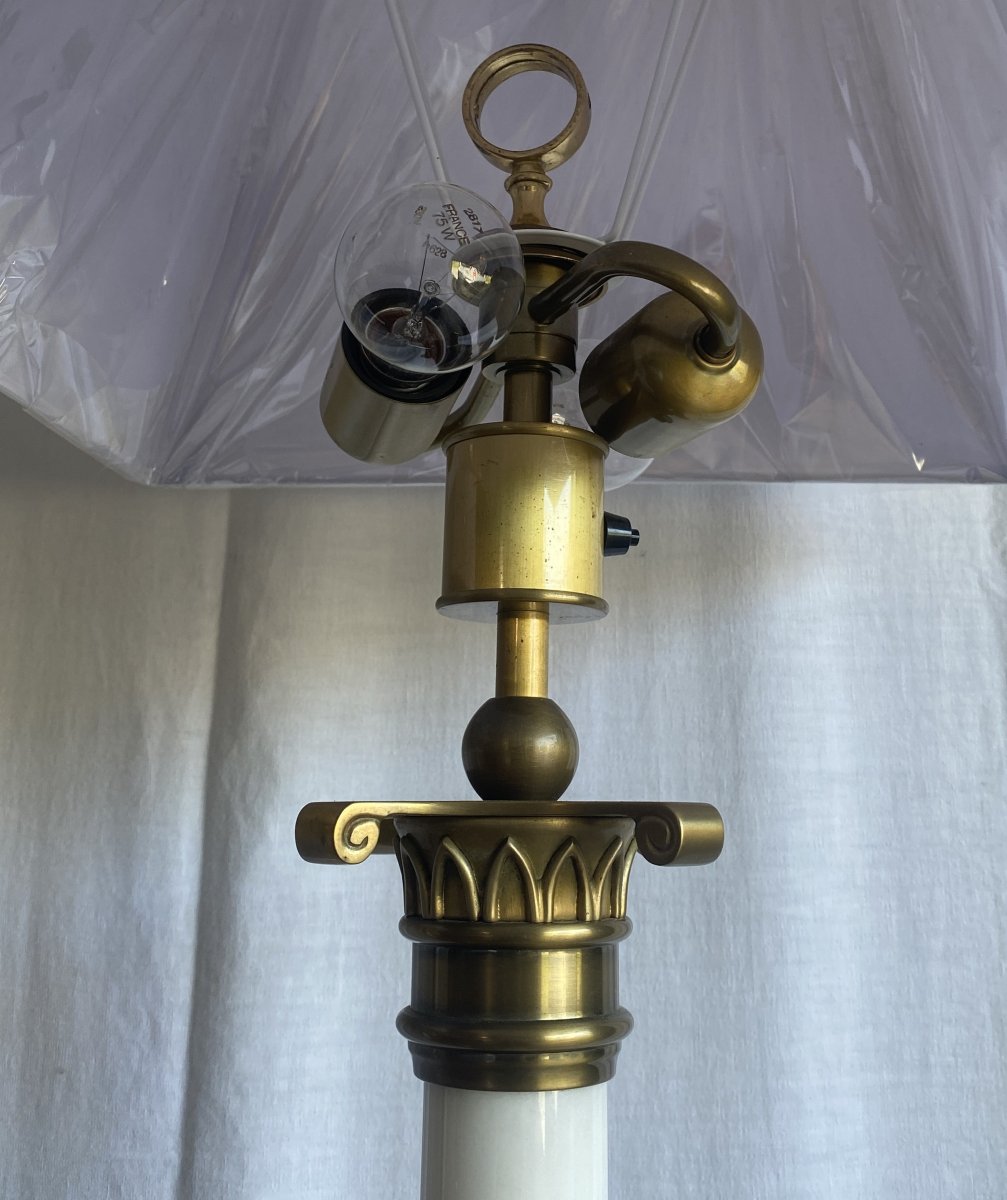 Paire de grands lampadaires en marbre et bronze XX ème-photo-1