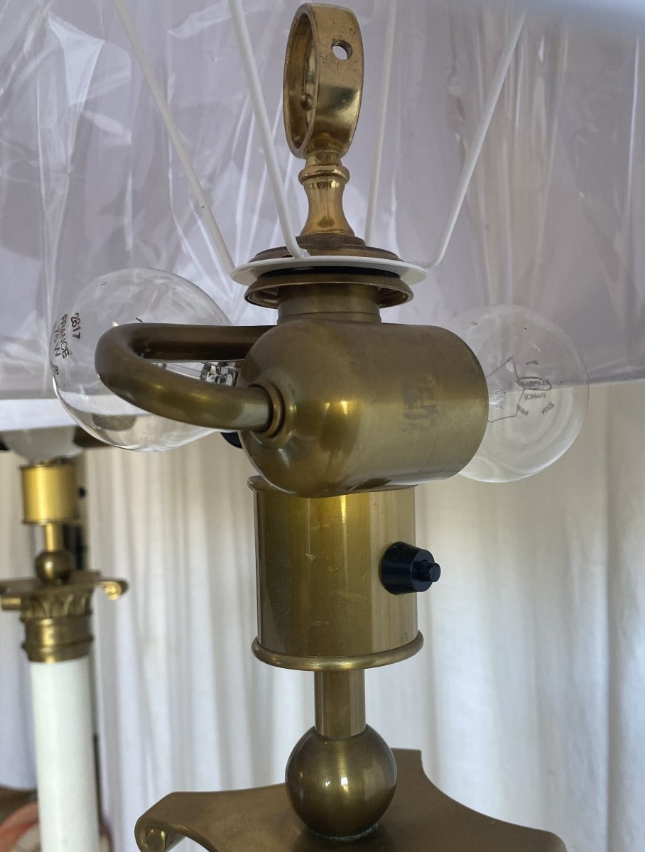 Paire de grands lampadaires en marbre et bronze XX ème-photo-2