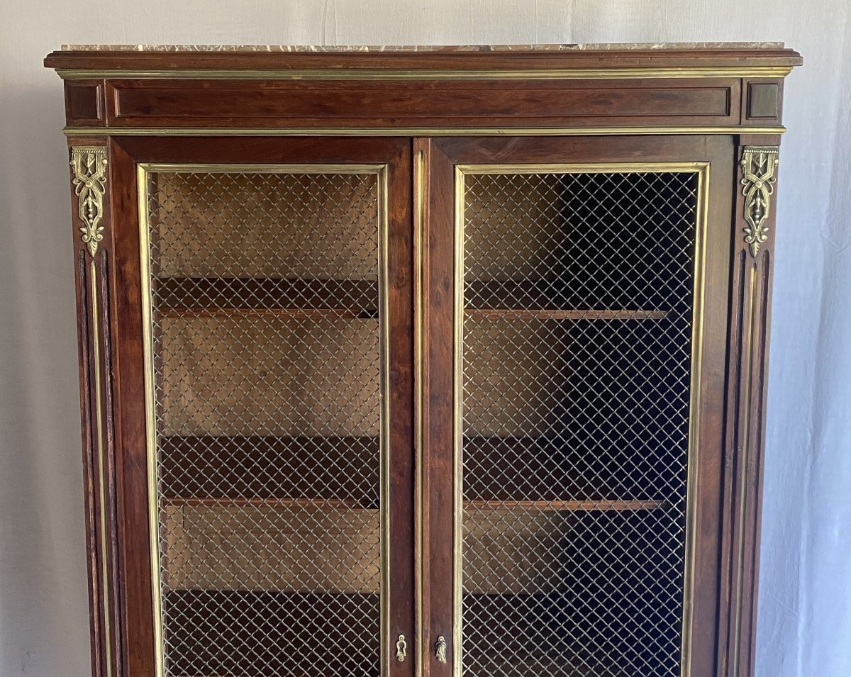 Bibliothèque grillagée de style Louis XVI en acajou XIX ème-photo-3
