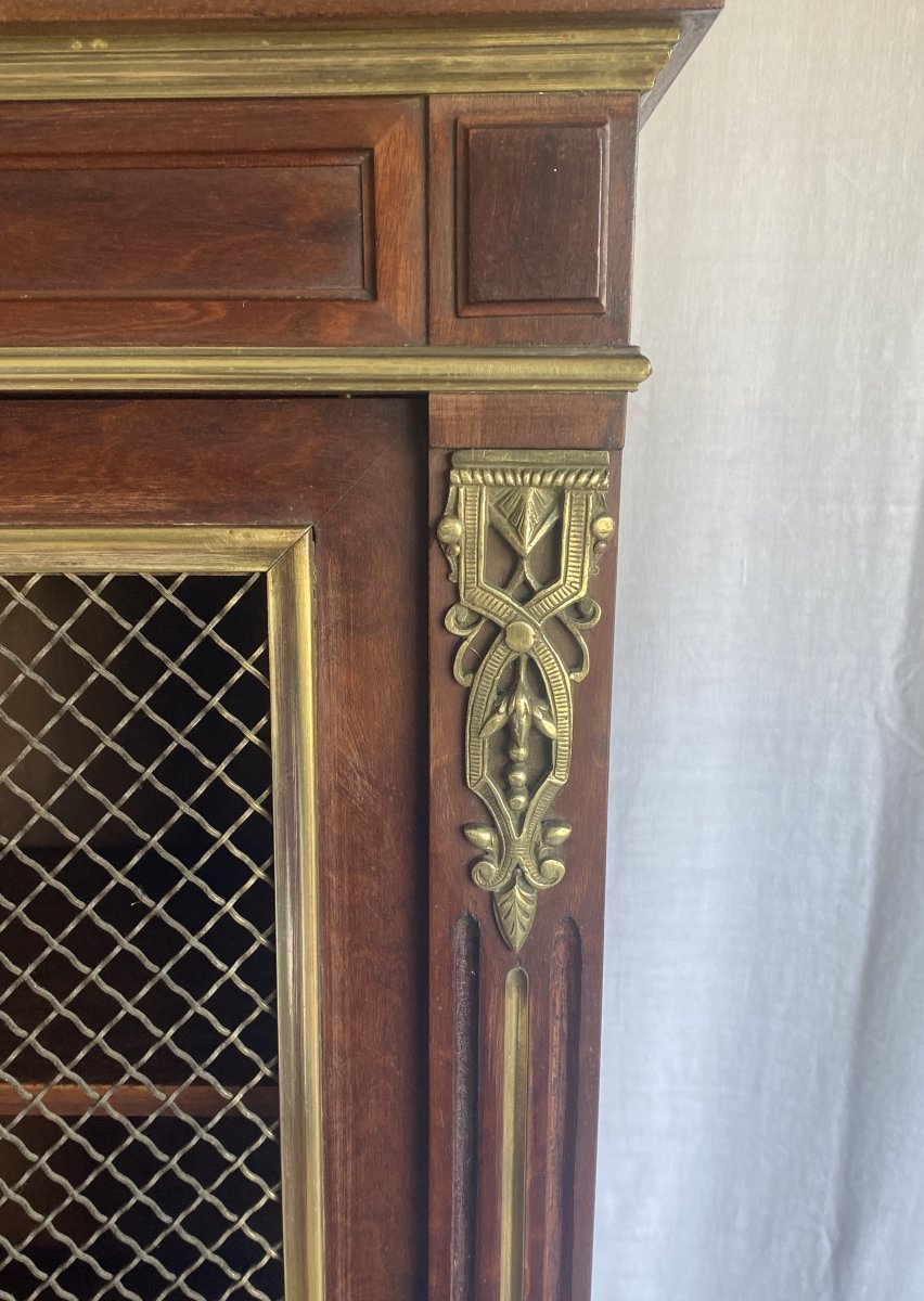 Bibliothèque grillagée de style Louis XVI en acajou XIX ème-photo-1