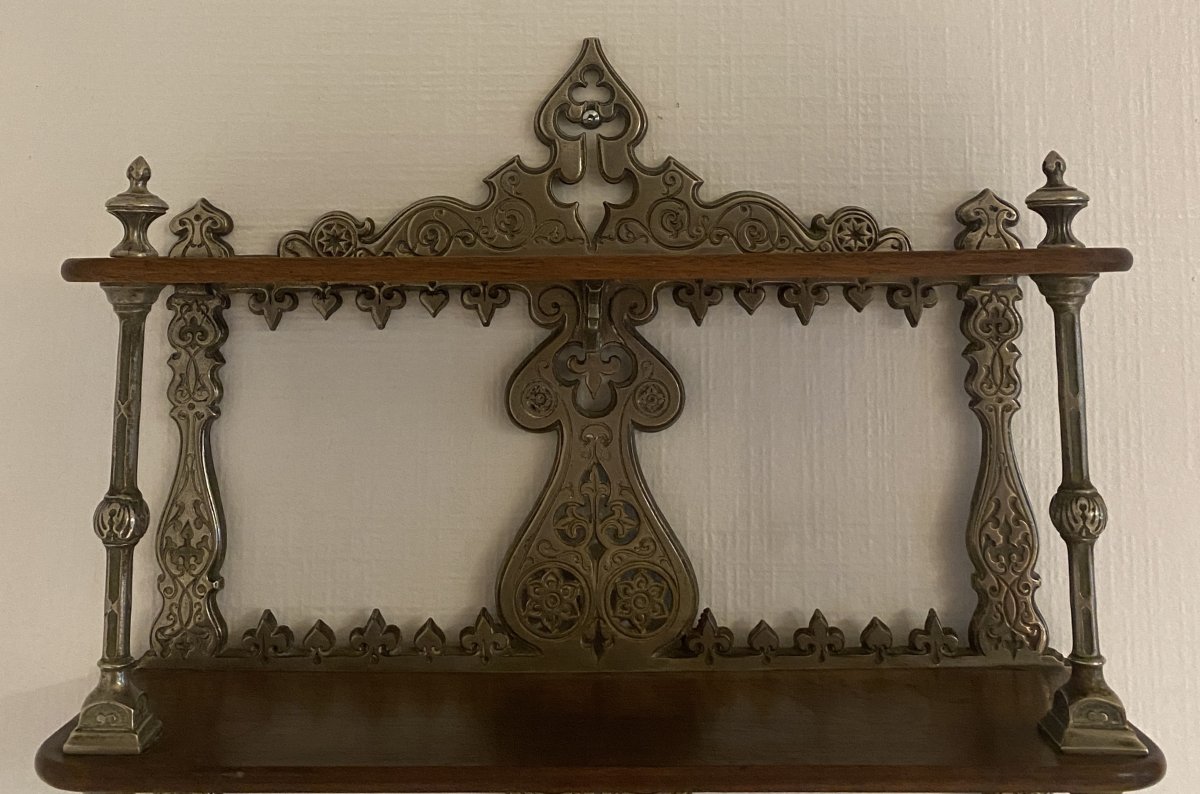 Etagère murale en bronze et acajou fleurs de Lys XIX ème-photo-2