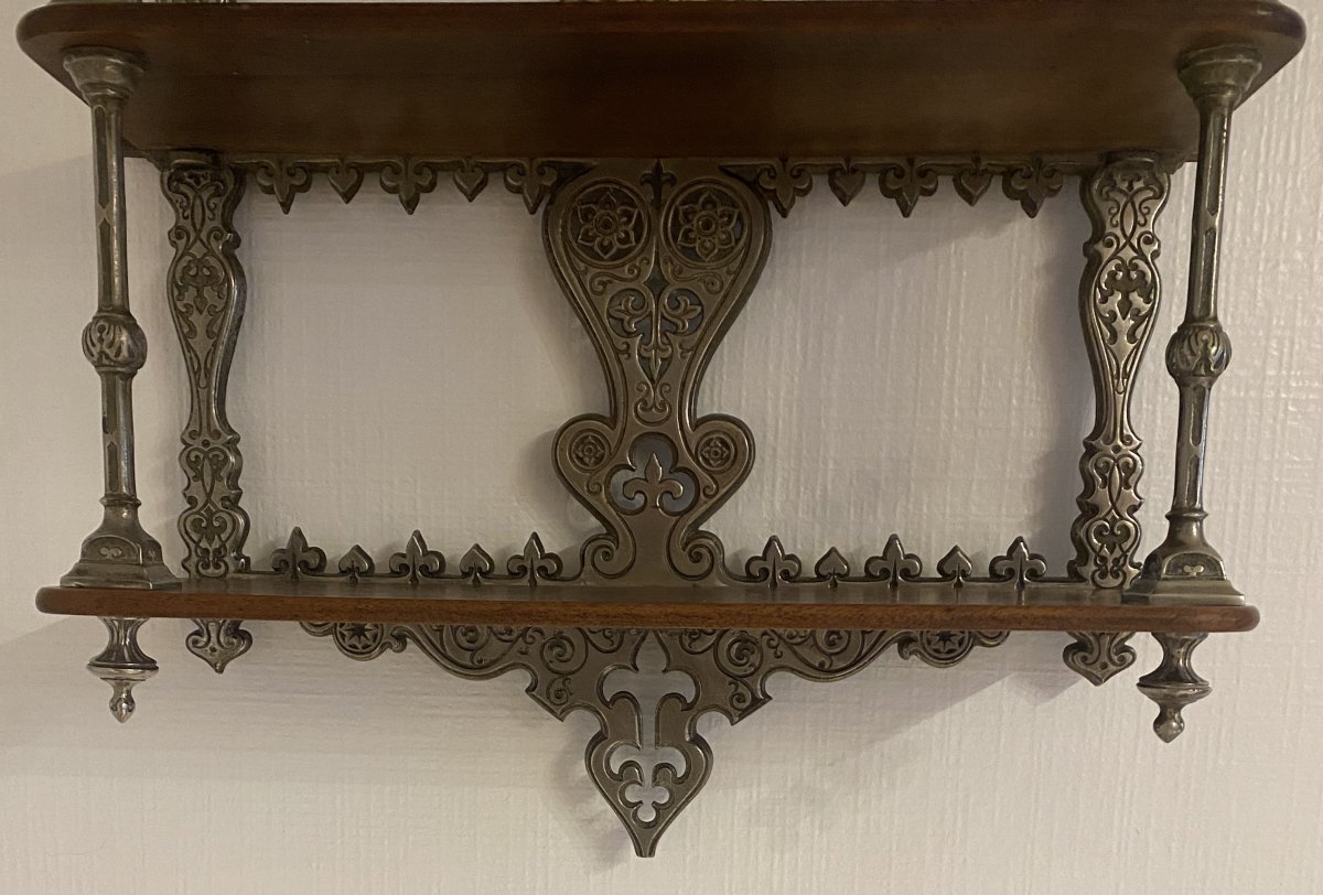 Etagère murale en bronze et acajou fleurs de Lys XIX ème-photo-3