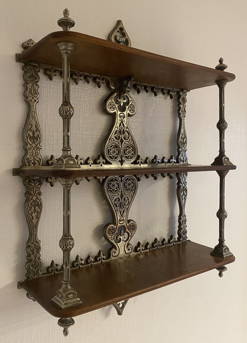 Etagère murale en bronze et acajou fleurs de Lys XIX ème-photo-2