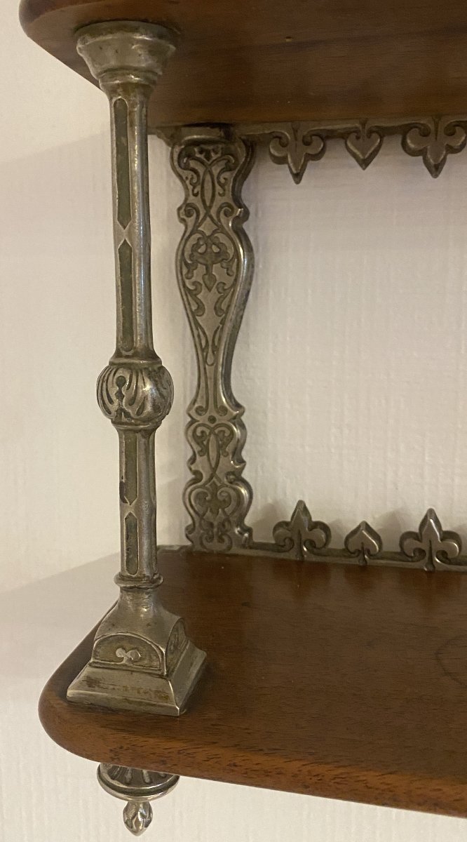 Etagère murale en bronze et acajou fleurs de Lys XIX ème-photo-4