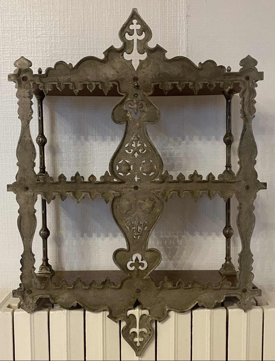 Etagère murale en bronze et acajou fleurs de Lys XIX ème-photo-7