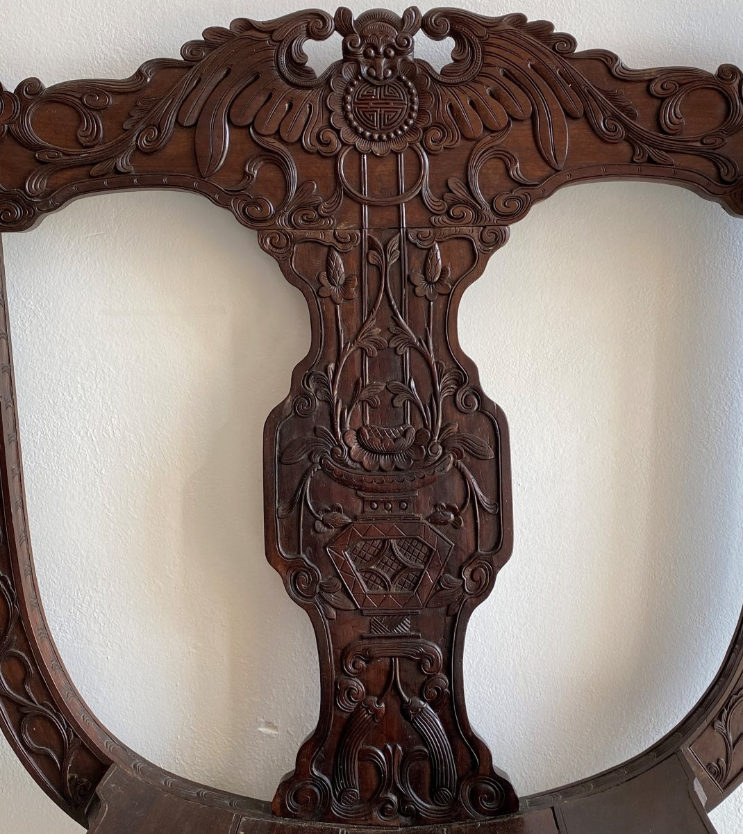  Fauteuils Curules Chinois Sculptées En palissandre  XIX ème-photo-4