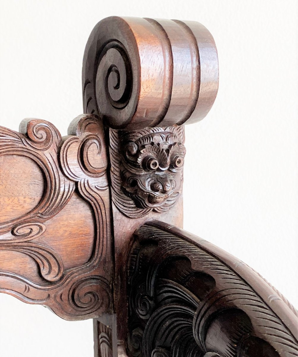  Fauteuils Curules Chinois Sculptées En palissandre  XIX ème-photo-4