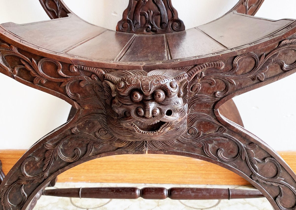  Fauteuils Curules Chinois Sculptées En palissandre  XIX ème-photo-5