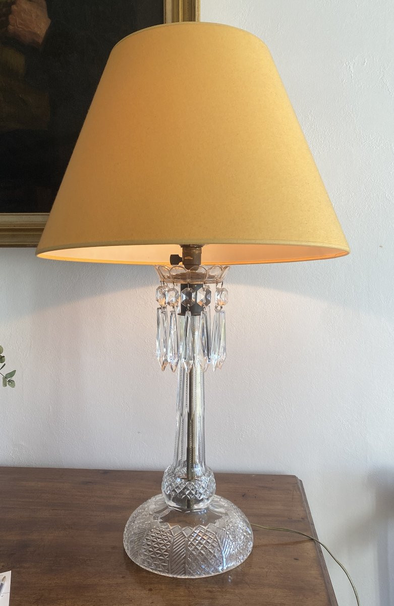 Grande Lampe en cristal taillé à pampilles fin XIX ème-photo-2