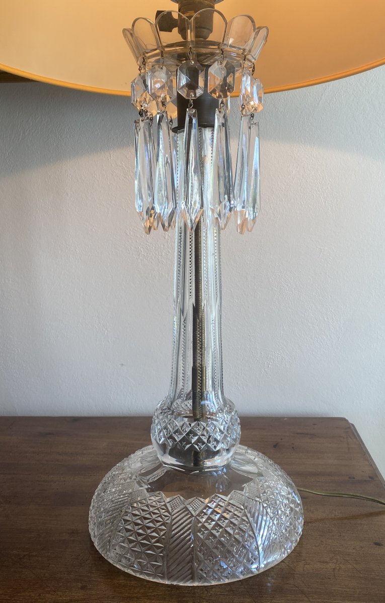 Grande Lampe en cristal taillé à pampilles fin XIX ème-photo-3