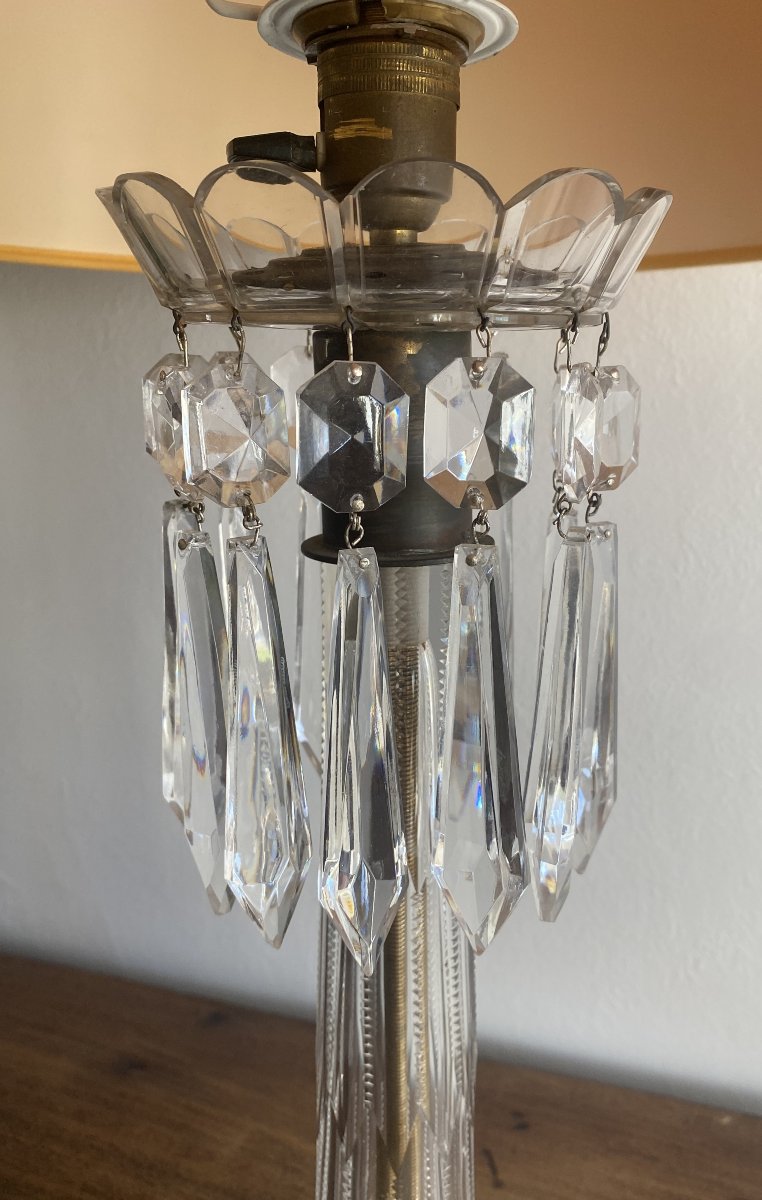 Grande Lampe en cristal taillé à pampilles fin XIX ème-photo-2