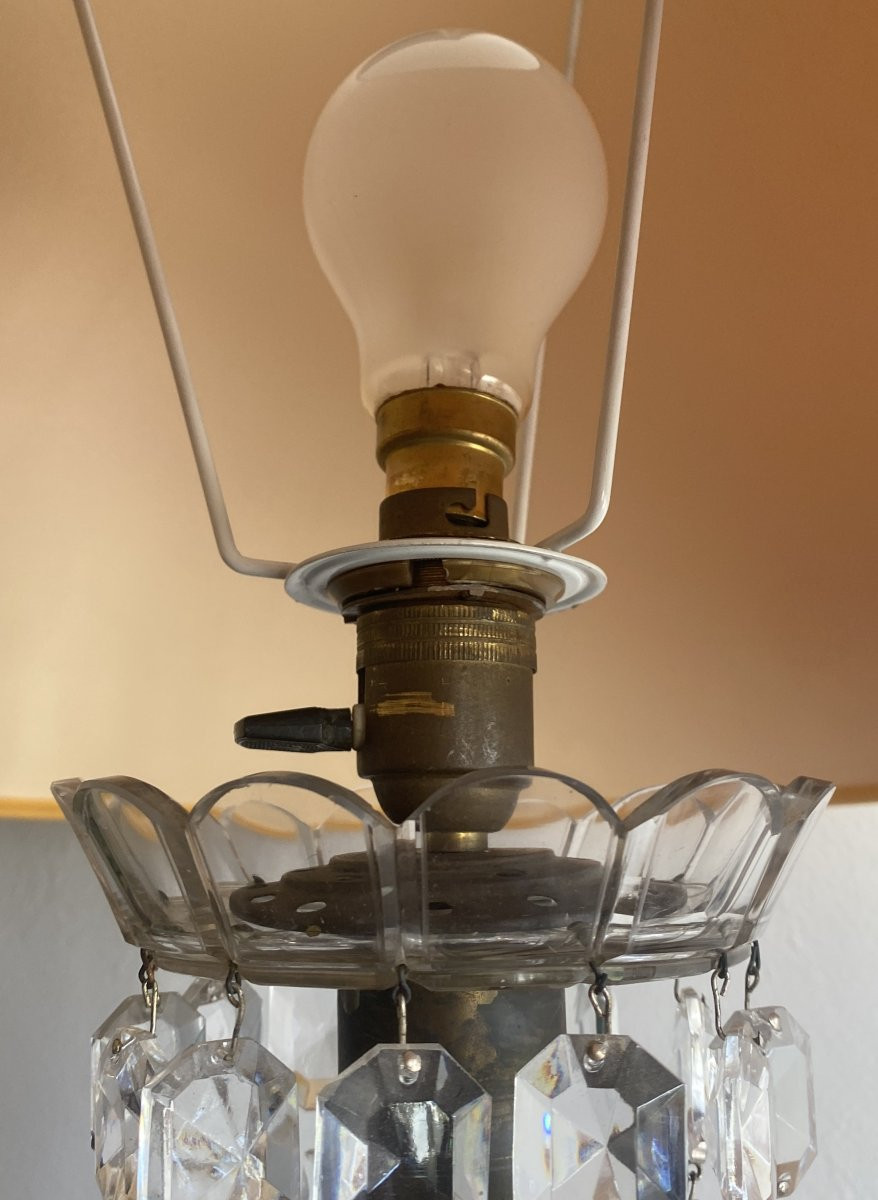 Grande Lampe en cristal taillé à pampilles fin XIX ème-photo-3