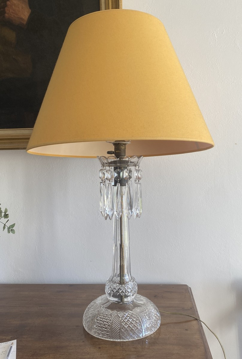 Grande Lampe en cristal taillé à pampilles fin XIX ème