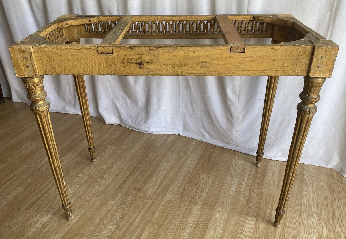 Grande console Louis XVI sculptée et dorée sur 4 pieds du XVIII ème-photo-3