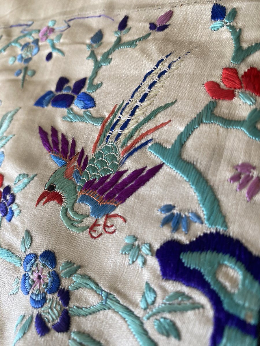Jupe chinoise ancienne en soie brodée – début XIXe siècle – décor oiseaux et fleurs-photo-5