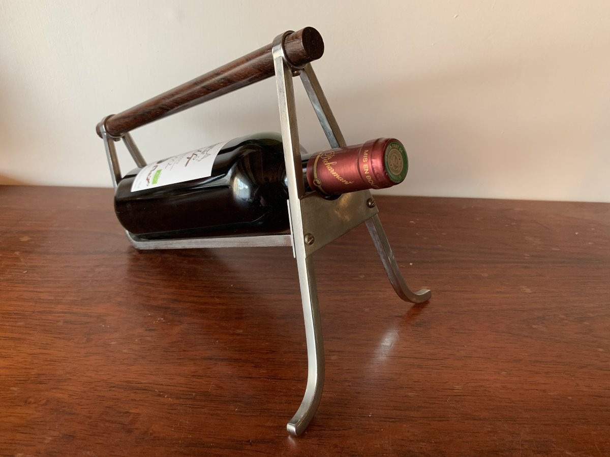 Jacques Adnet Art Deco Rosewood And Chrome Bottle Holder 20th Century-photo-3