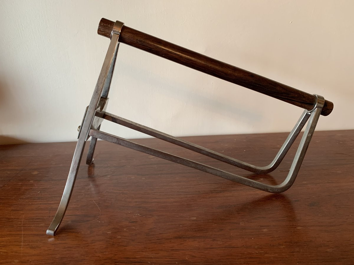 Jacques Adnet Art Deco Rosewood And Chrome Bottle Holder 20th Century-photo-4
