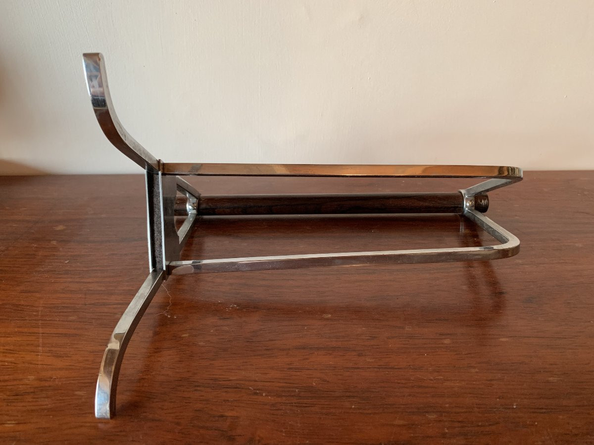 Jacques Adnet Art Deco Rosewood And Chrome Bottle Holder 20th Century-photo-3