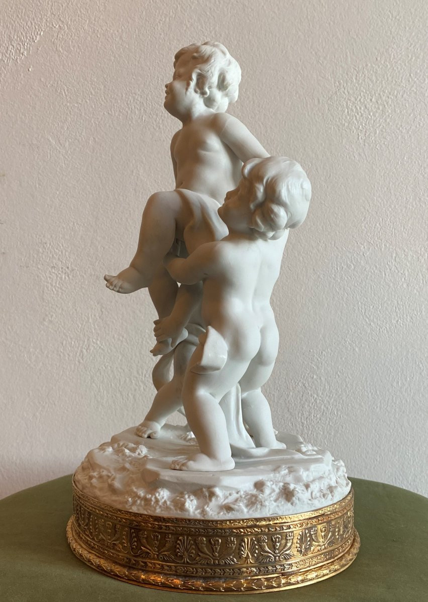 Putti Group In Biscuit Saxon Porcelain Meissen 19th C-photo-3