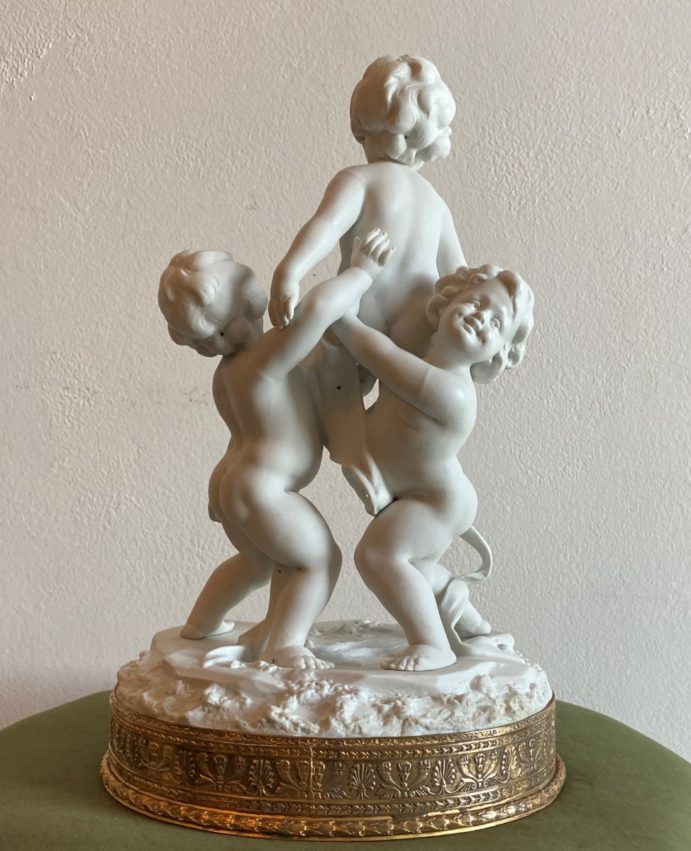 Putti Group In Biscuit Saxon Porcelain Meissen 19th C-photo-4