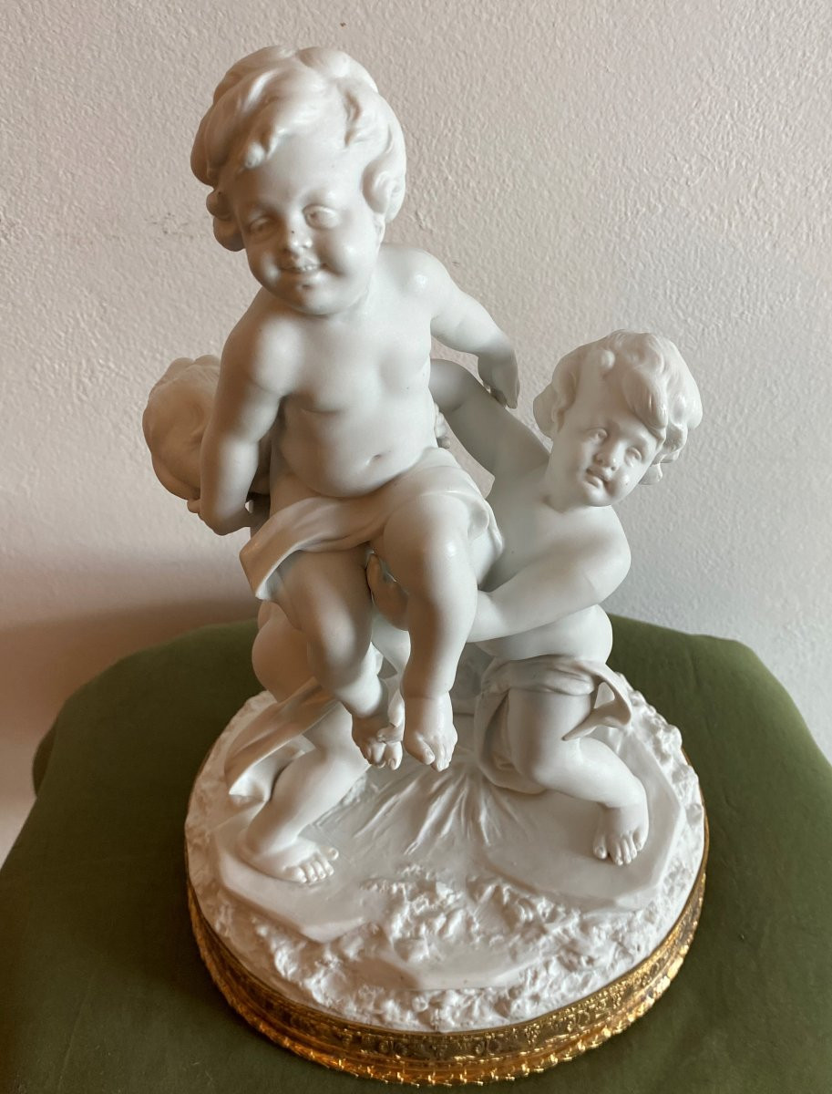 Putti Group In Biscuit Saxon Porcelain Meissen 19th C-photo-4