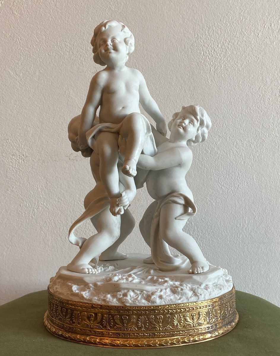Putti Group In Biscuit Saxon Porcelain Meissen 19th C