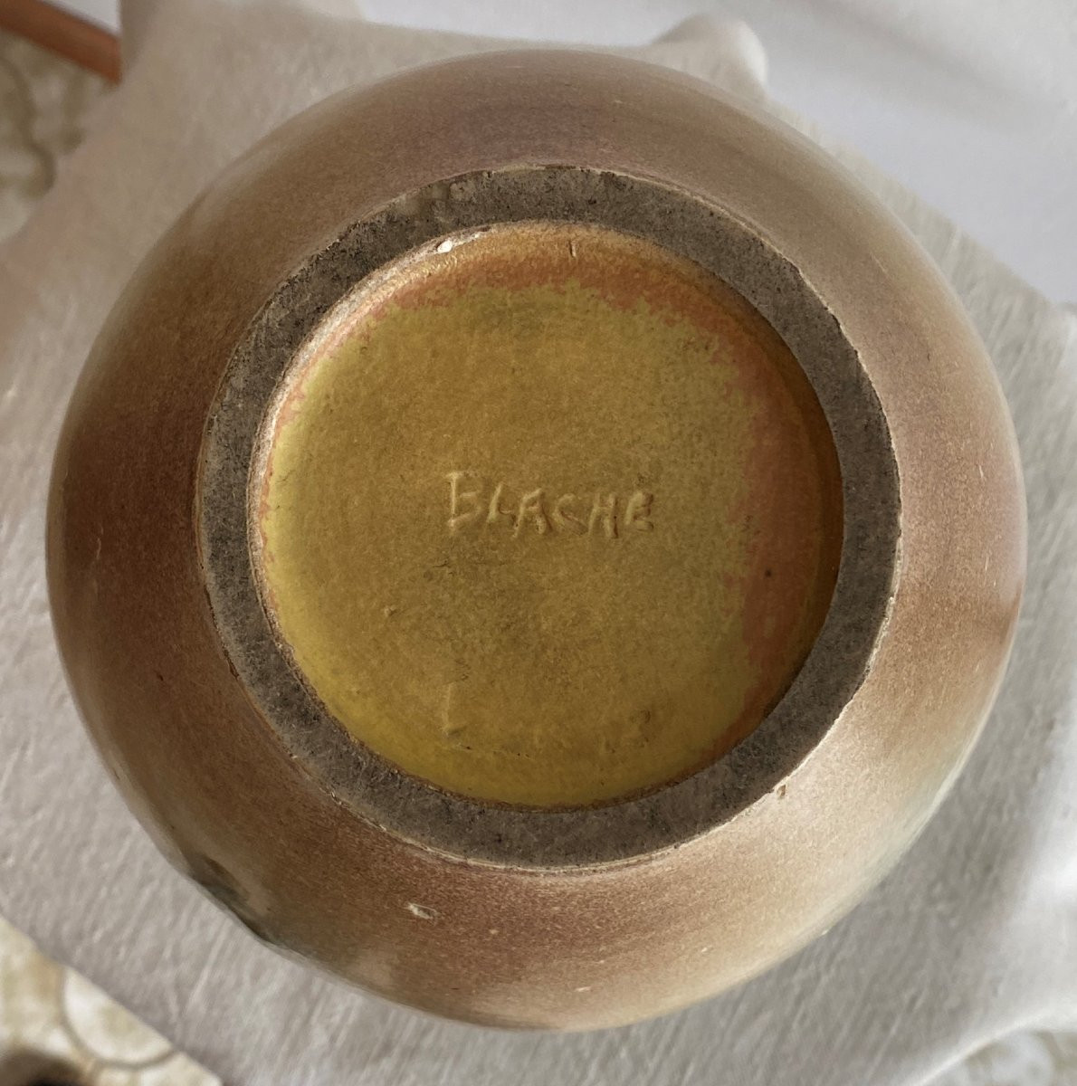 Blache Jaspé Stoneware Vase Set With A Floral Mount In Silvered Metal XX ème-photo-3