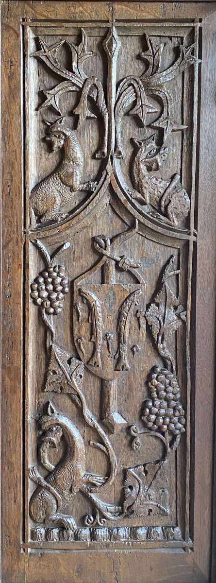 Gothic Oak Cabinet With Royal Coat Of Arms And Fleur-de-lis 19th C-photo-3