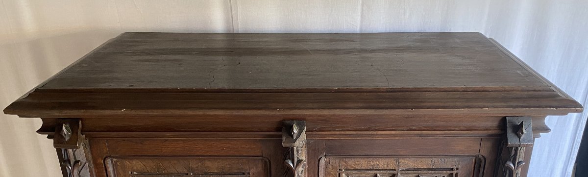 Gothic Oak Cabinet With Royal Coat Of Arms And Fleur-de-lis 19th C-photo-3