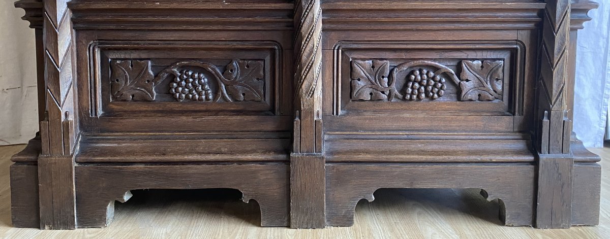 Gothic Oak Cabinet With Royal Coat Of Arms And Fleur-de-lis 19th C-photo-5