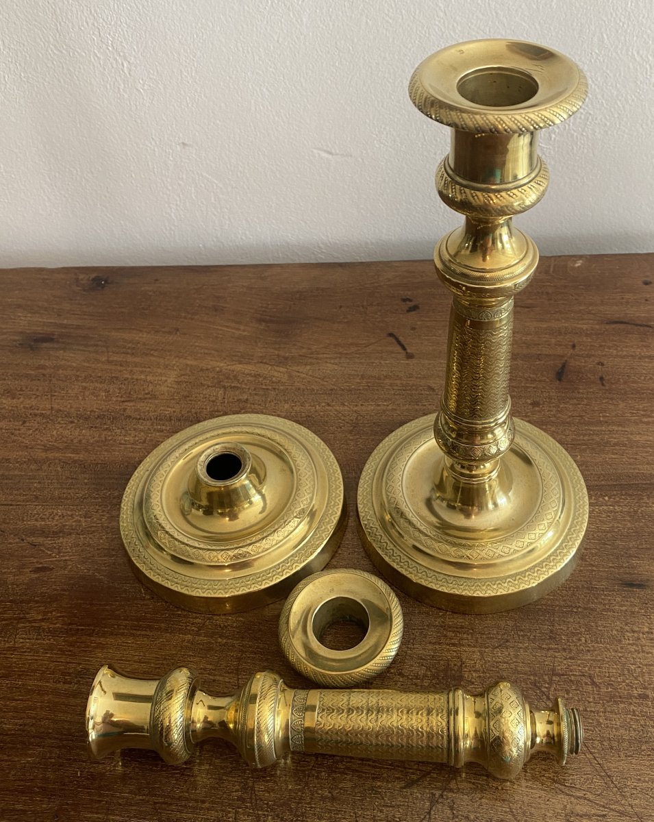 Pair Of Restoration Period 19th C. Chased Bronze Candlesticks-photo-4