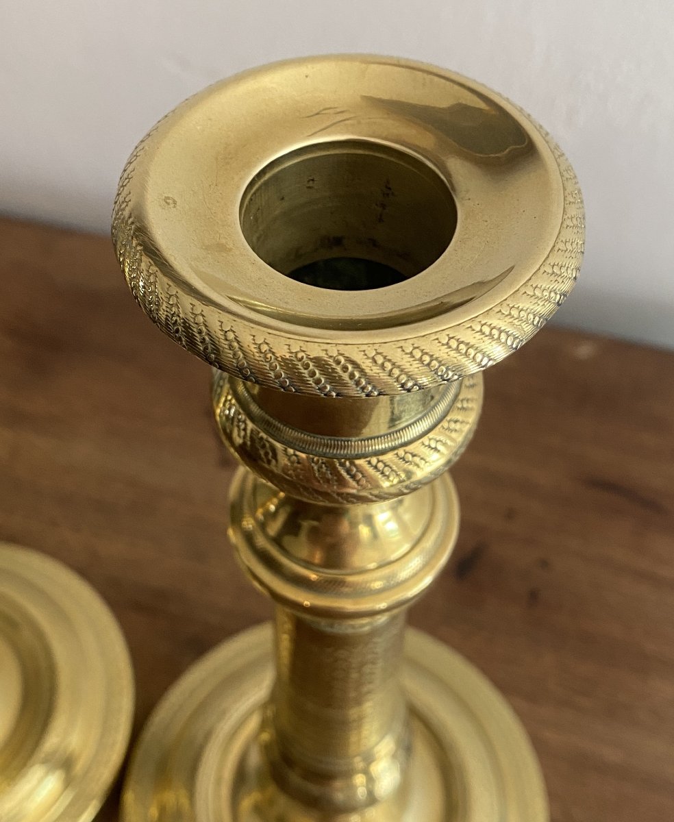 Pair Of Restoration Period 19th C. Chased Bronze Candlesticks-photo-1