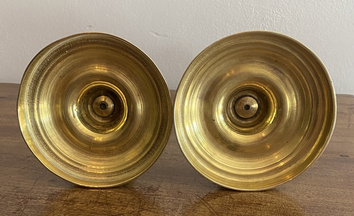 Pair Of Restoration Period 19th C. Chased Bronze Candlesticks-photo-4