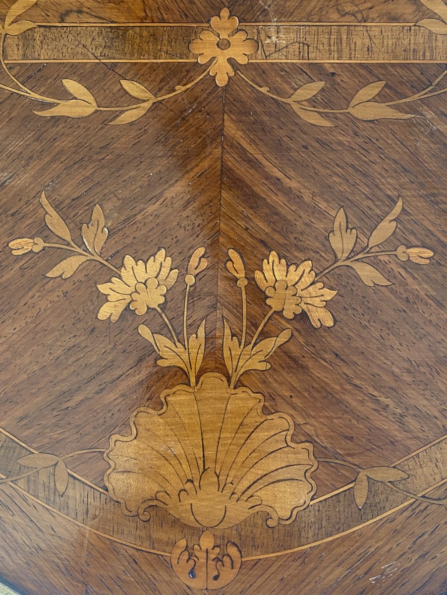 Table d'appoint à volets en palissandre à décor de marqueterie de fleurs et laiton XIX ème-photo-8