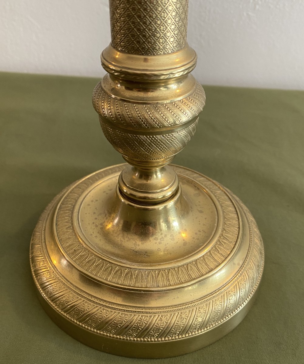 Paire De Bougeoirs En Bronze Ciselés d'époque Restauration  XIX ème-photo-4