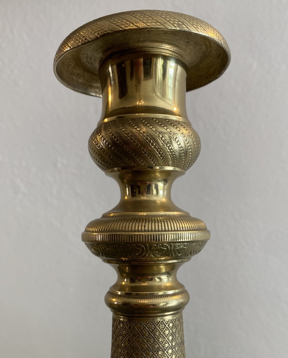 Paire De Bougeoirs En Bronze Ciselés d'époque Restauration  XIX ème-photo-1