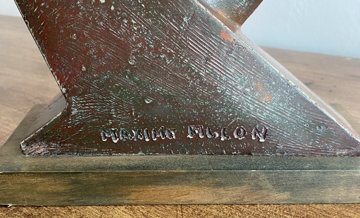 Fillon, Maxime Abstract Terracotta Sculpture Icare Prize Awarded To Admiral Paul Hebrard, 20th Century-photo-2