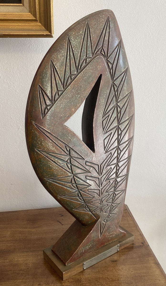 Fillon, Maxime Abstract Terracotta Sculpture Icare Prize Awarded To Admiral Paul Hebrard, 20th Century