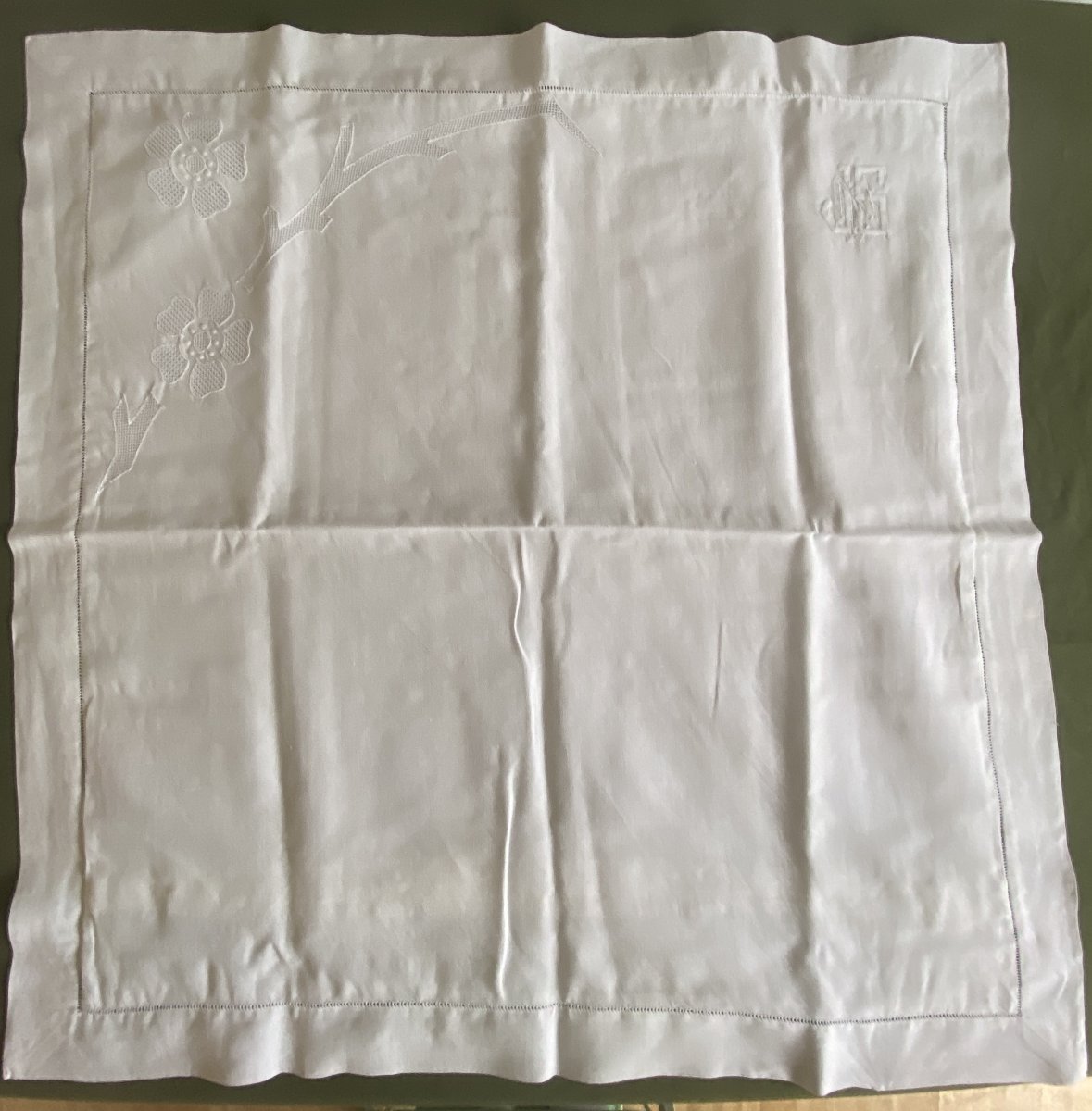 Paire de taies d’oreiller anciennes en lin brodé fin XIX ème– monogramme JMS-photo-2
