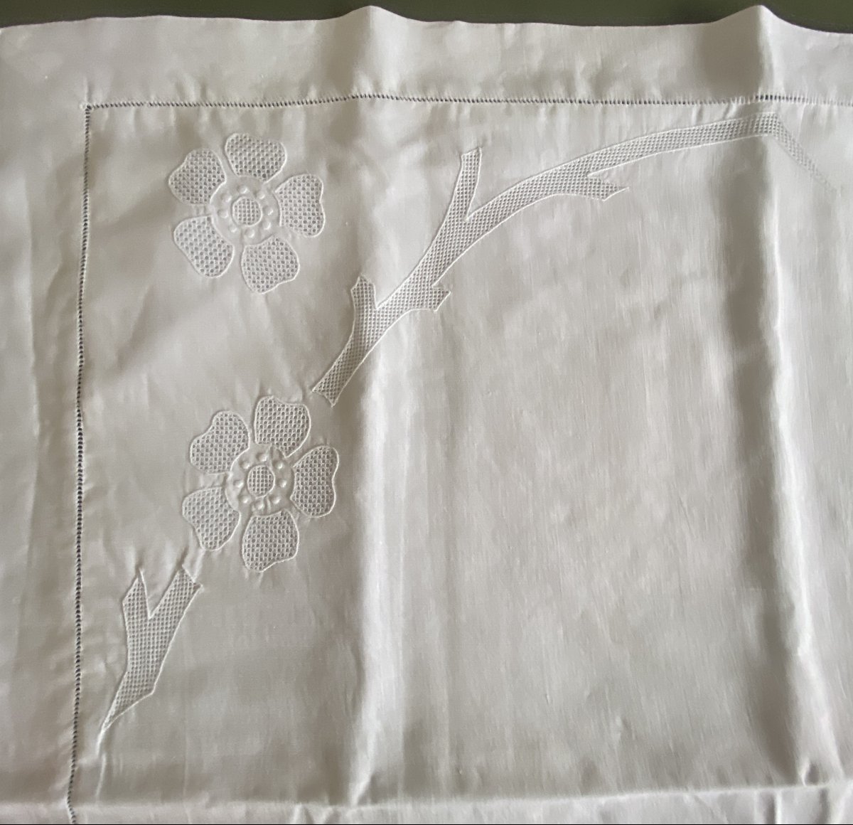 Paire de taies d’oreiller anciennes en lin brodé fin XIX ème– monogramme JMS-photo-3