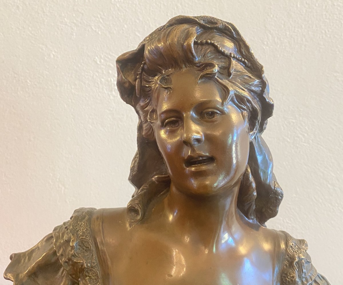 QUENARD Armand Sculpture en bronze patine brune  buste de femme Fin XIX ème-photo-2