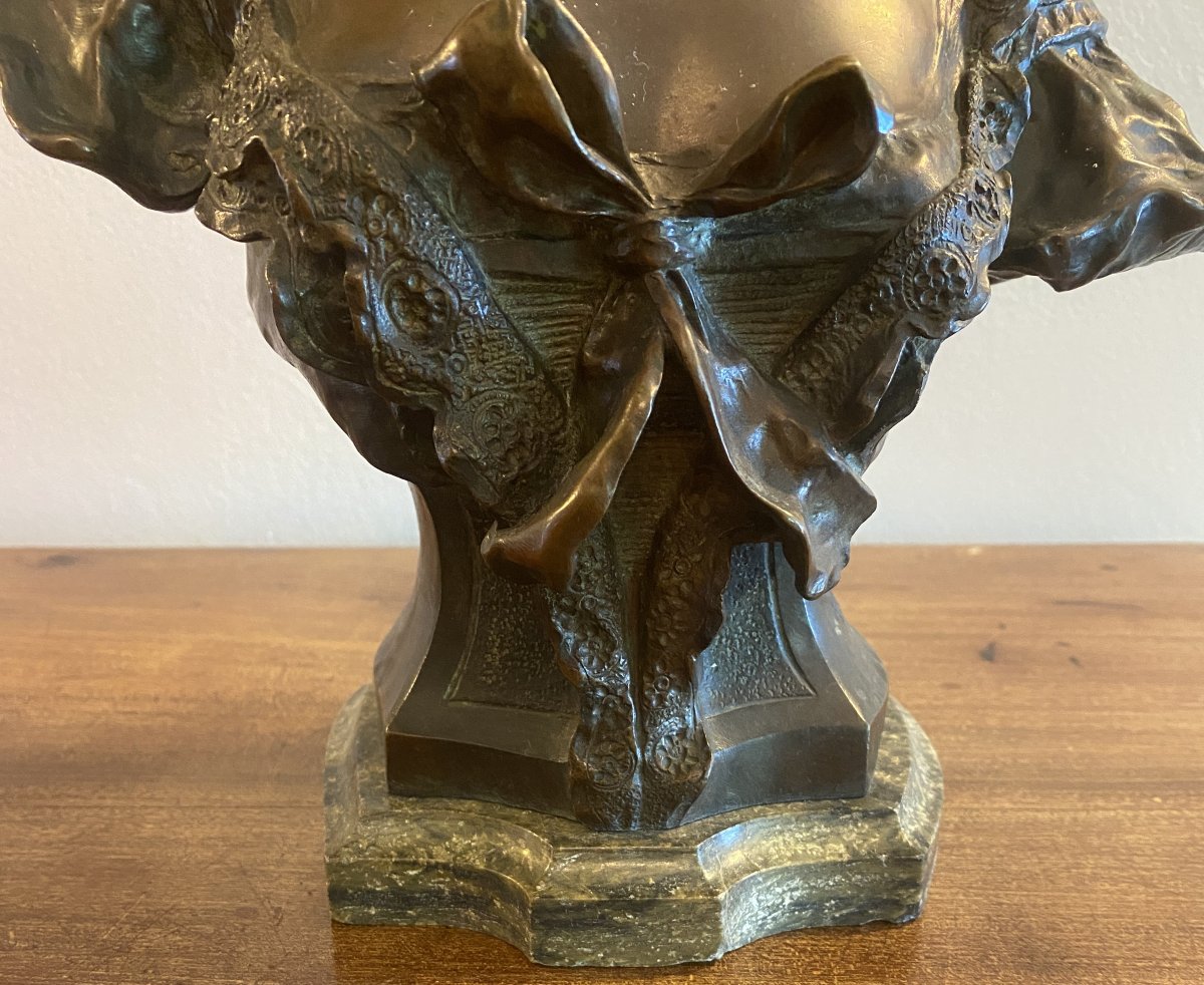 QUENARD Armand Sculpture en bronze patine brune  buste de femme Fin XIX ème-photo-3