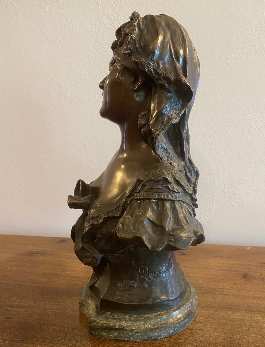 QUENARD Armand Sculpture en bronze patine brune  buste de femme Fin XIX ème-photo-1