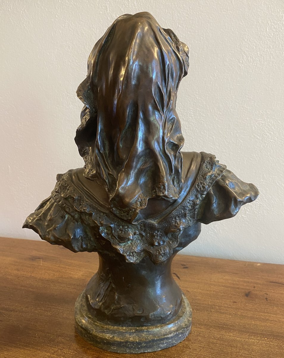 QUENARD Armand Sculpture en bronze patine brune  buste de femme Fin XIX ème-photo-2