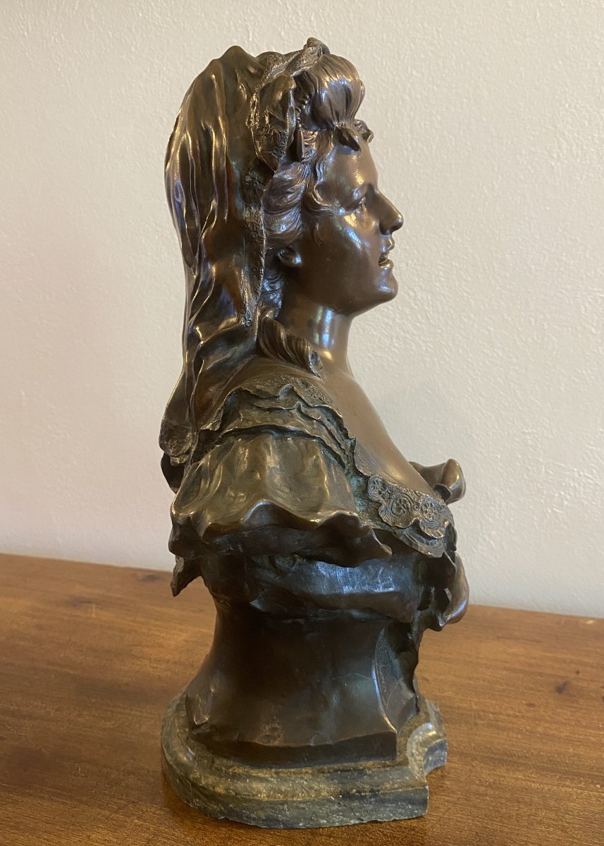QUENARD Armand Sculpture en bronze patine brune  buste de femme Fin XIX ème-photo-3