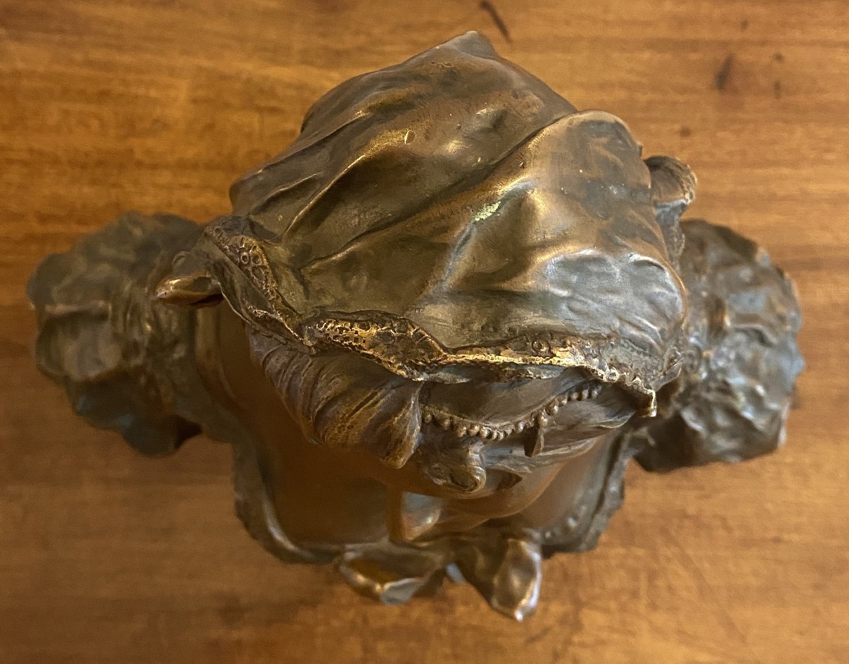 QUENARD Armand Sculpture en bronze patine brune  buste de femme Fin XIX ème-photo-4