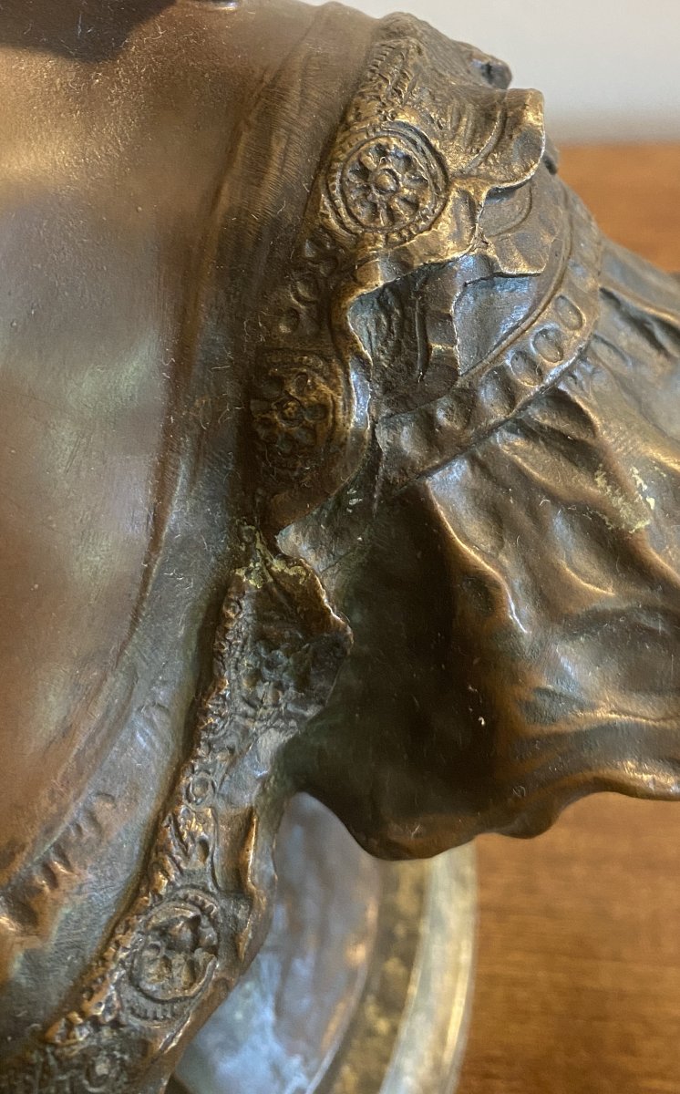 QUENARD Armand Sculpture en bronze patine brune  buste de femme Fin XIX ème-photo-5