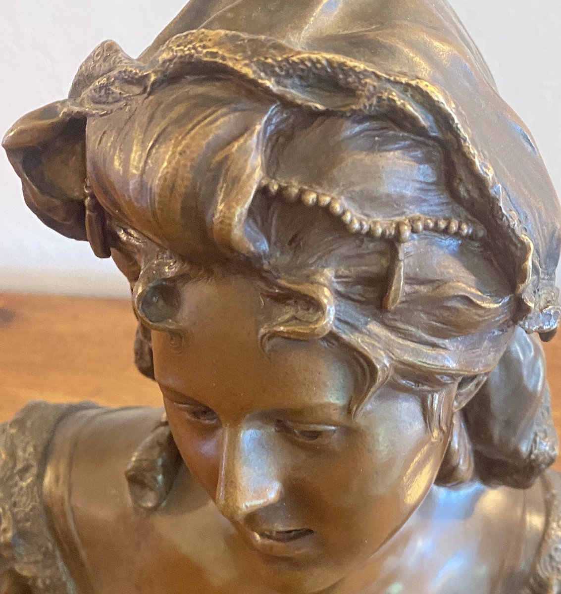 QUENARD Armand Sculpture en bronze patine brune  buste de femme Fin XIX ème-photo-6