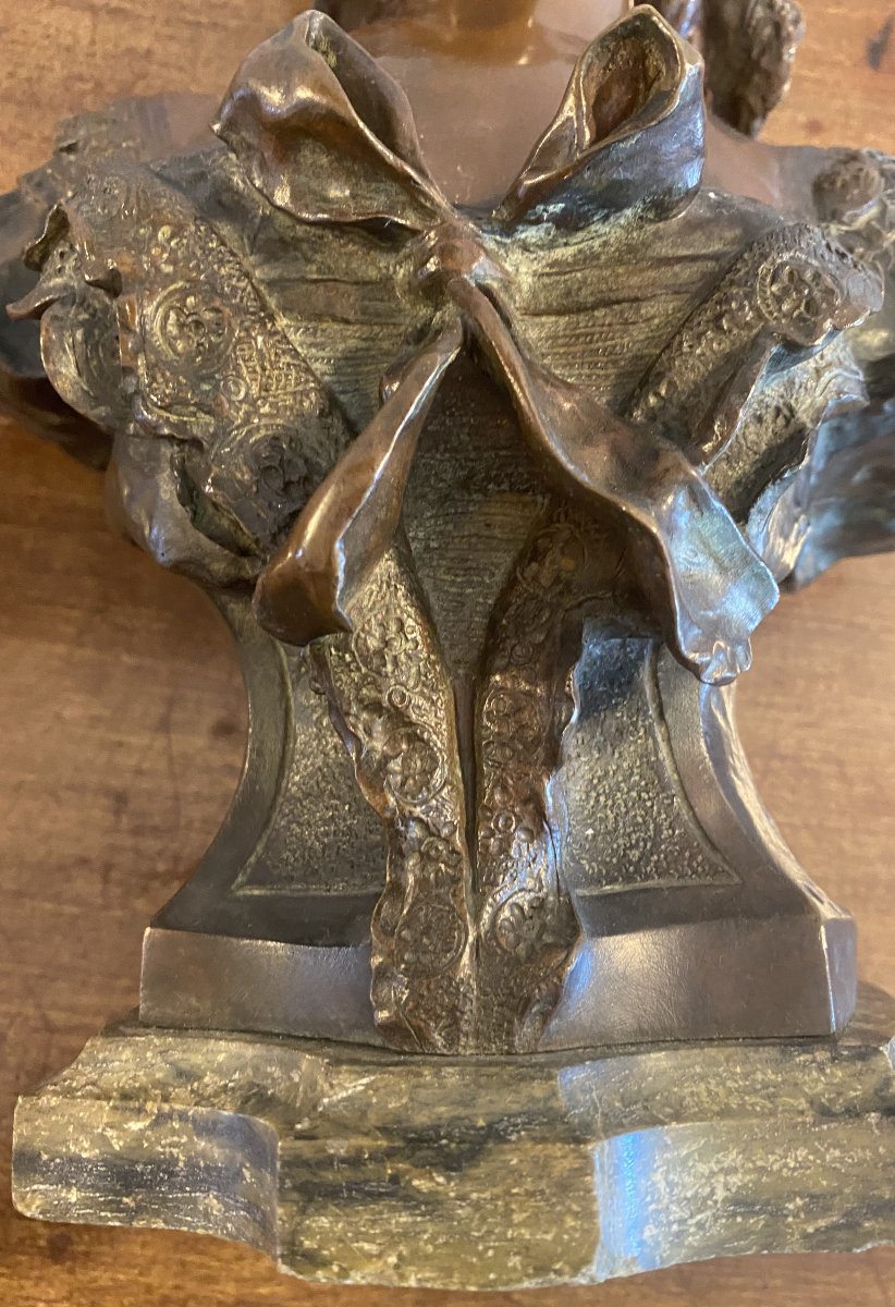 QUENARD Armand Sculpture en bronze patine brune  buste de femme Fin XIX ème-photo-7
