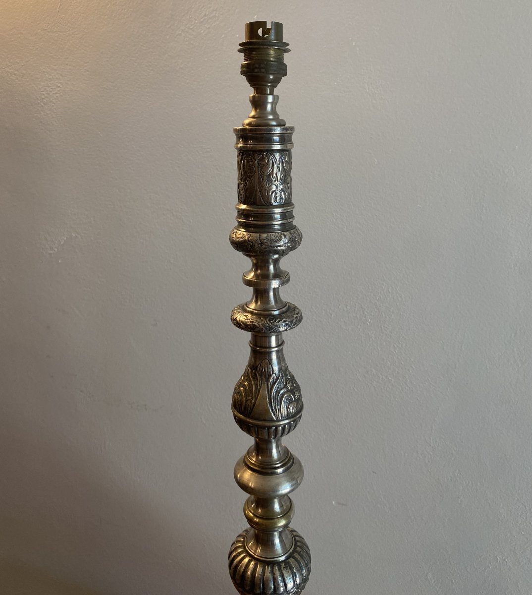 Pique cierge monté en Lampe en Métal argenté Fin du XVIII ème-photo-3